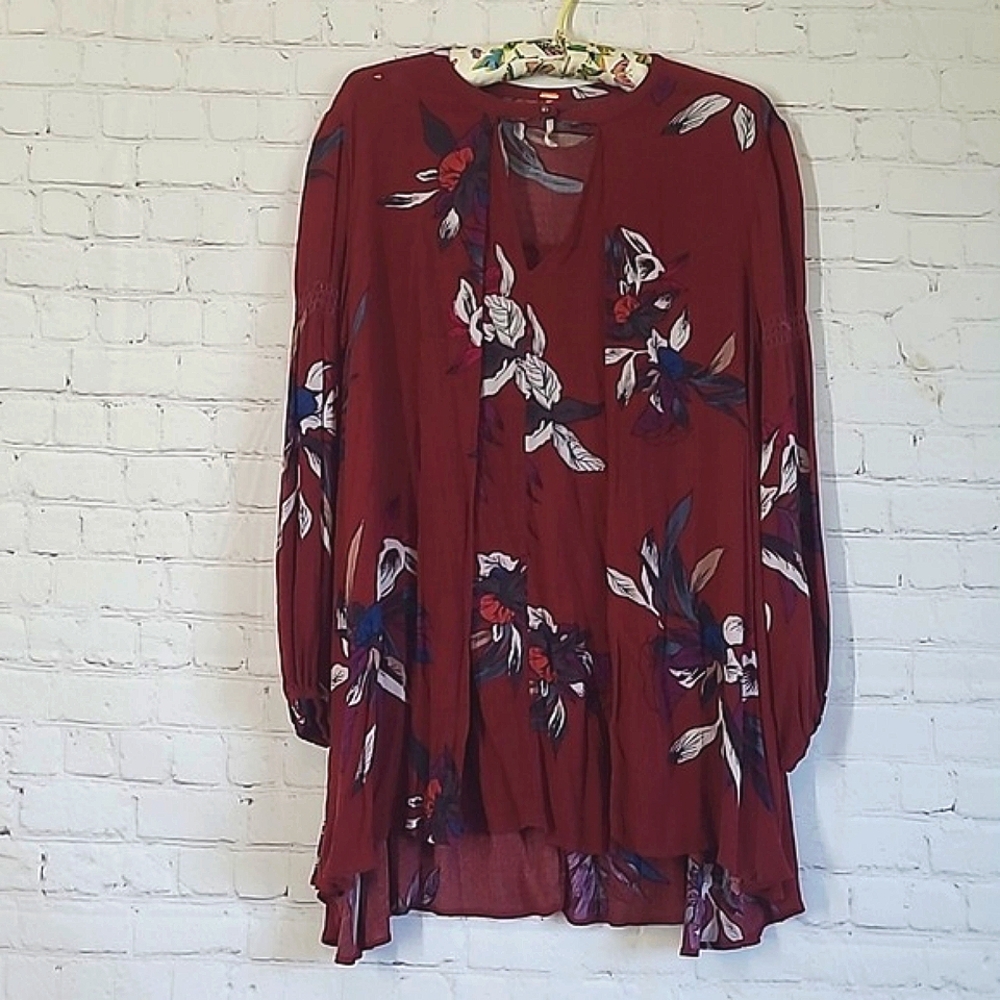 Free People Electric Orchid Tree Swing Tunic Dress Red Boho Peasant Festival XS - Picture 8 of 17